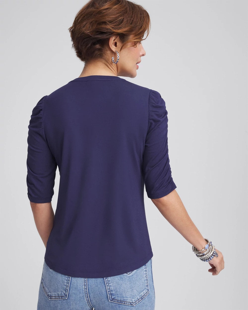 Chico's Women | Ruched Sleeve Knit Tee PASSPORT BLUE