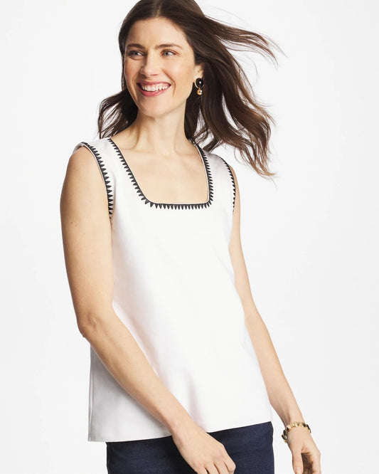 Chico's Women | Pima Blanket Stitch Square Neck Tank ALABASTER