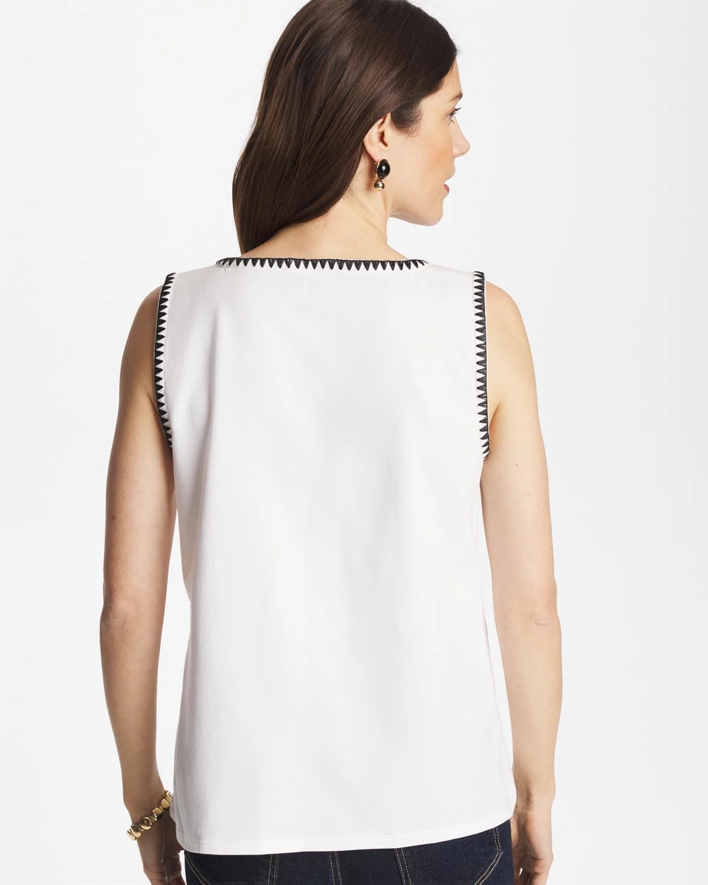 Chico's Women | Pima Blanket Stitch Square Neck Tank ALABASTER