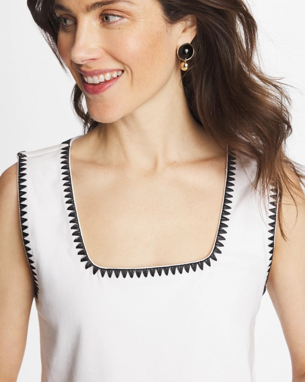 Chico's Women | Pima Blanket Stitch Square Neck Tank ALABASTER