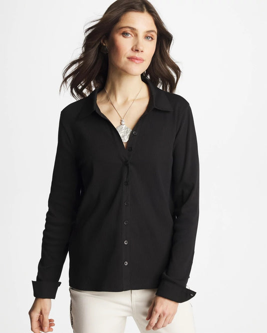 Chico's Women | Collared Rib Mix Henley BLACK