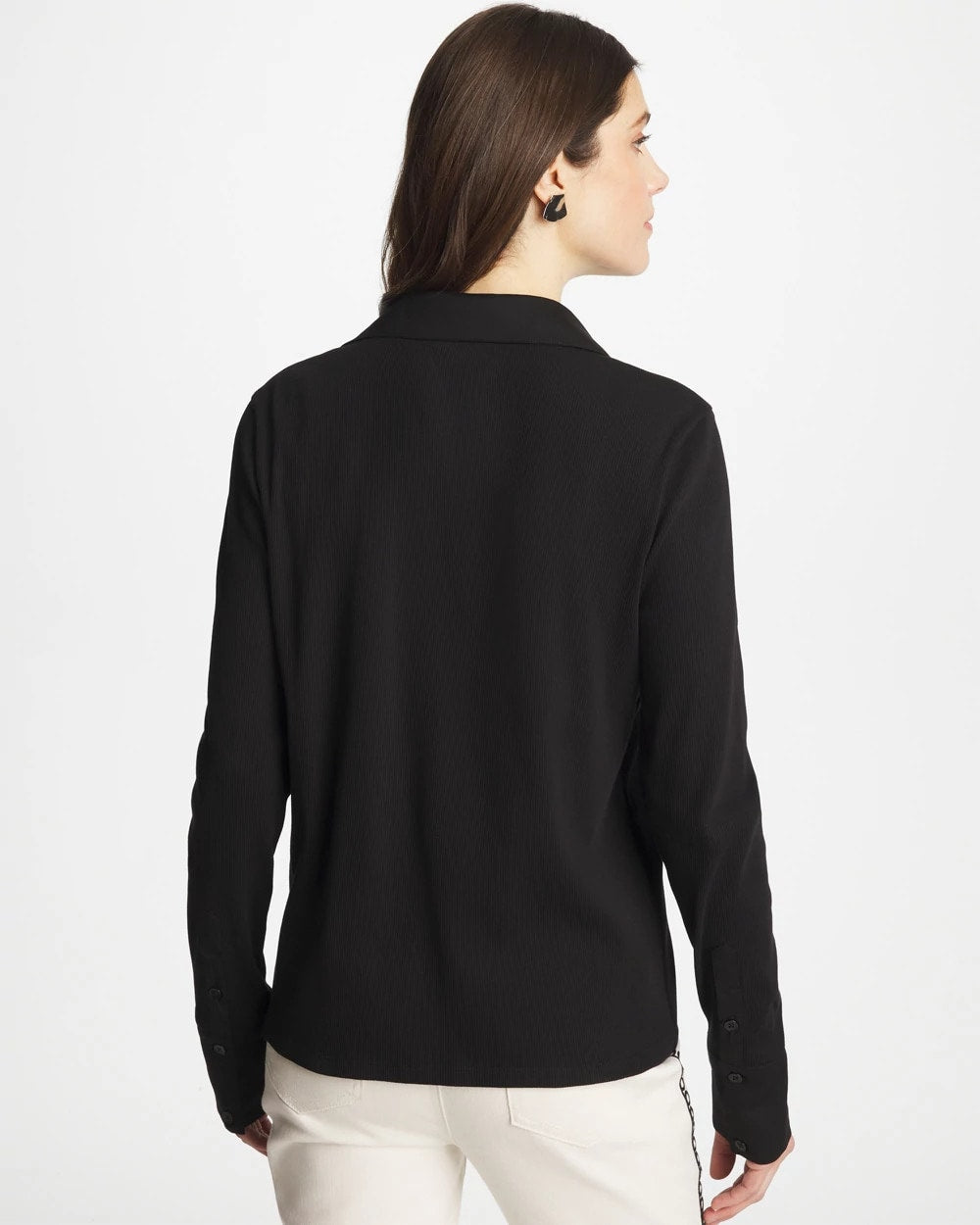 Chico's Women | Collared Rib Mix Henley BLACK