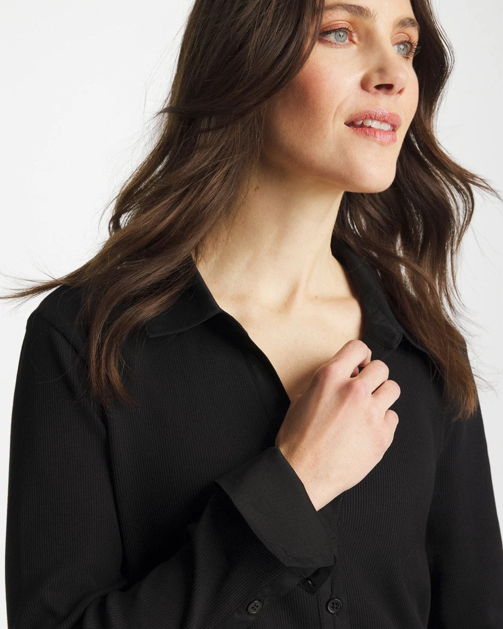 Chico's Women | Collared Rib Mix Henley BLACK