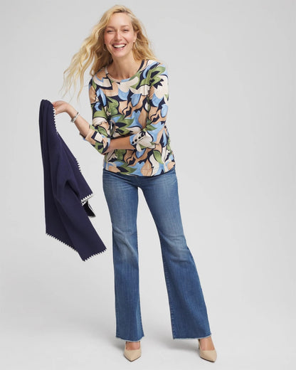 Chico's Women | Mod Blooms Pima Button Tee PASSPORT BLUE