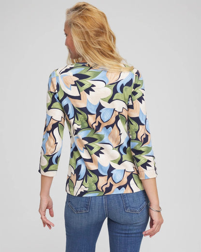 Chico's Women | Mod Blooms Pima Button Tee PASSPORT BLUE