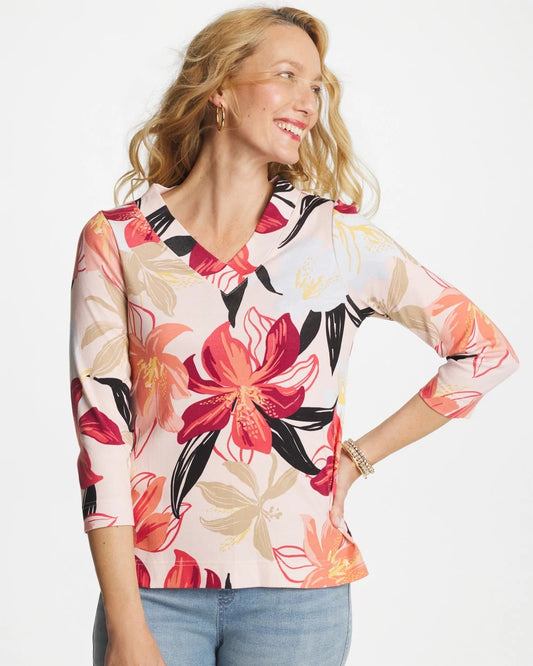 Chico's Women | Pima Cotton 3/4 Sleeve Tee FOLKLORIC RED