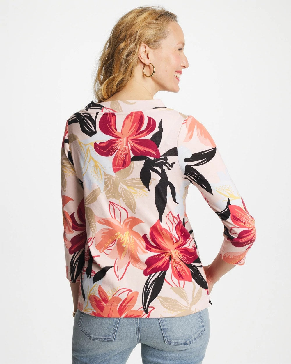 Chico's Women | Pima Cotton 3/4 Sleeve Tee FOLKLORIC RED