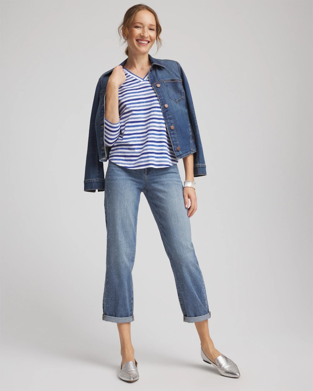 Chico's Women | Slub 3/4 Sleeve Tee BLUE PEARL