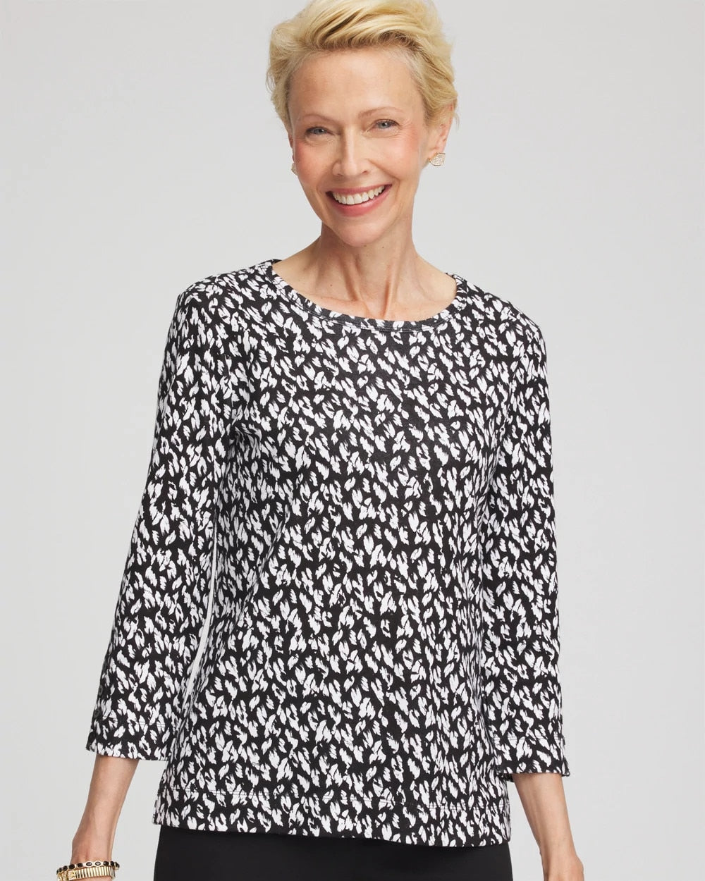 Chico's Women | Pima Crewneck Button Tee BLACK