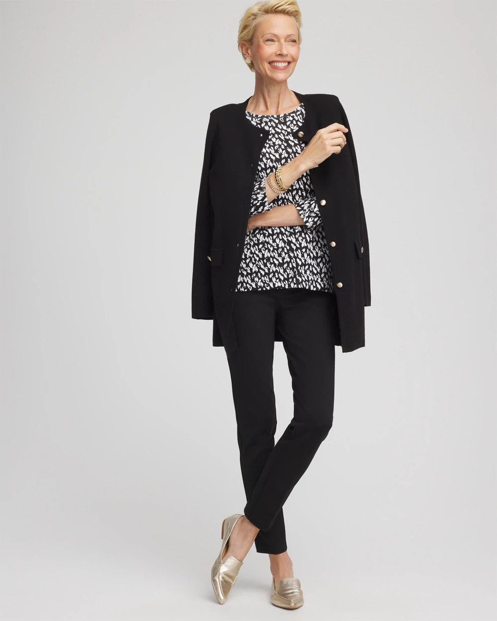 Chico's Women | Pima Crewneck Button Tee BLACK