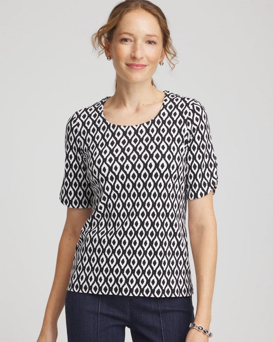 Chico's Women | Printed Pima Elbow Sleeve Tee BLACK