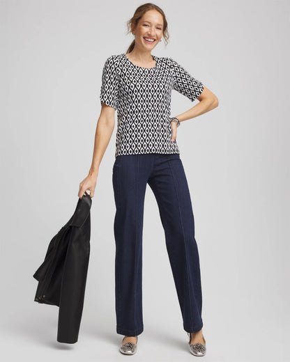 Chico's Women | Printed Pima Elbow Sleeve Tee BLACK