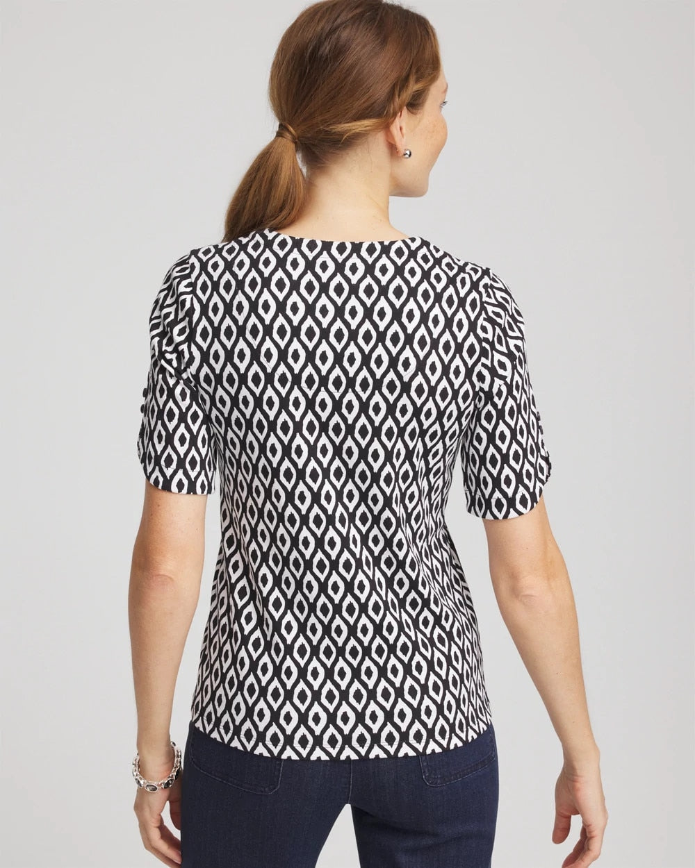 Chico's Women | Printed Pima Elbow Sleeve Tee BLACK