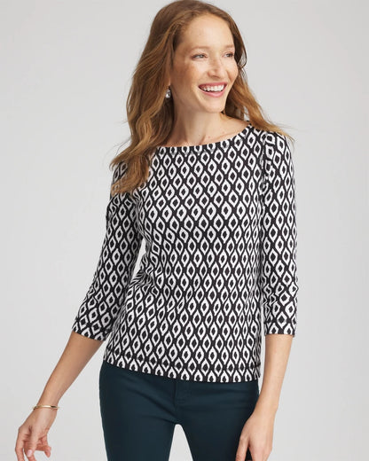 Chico's Women | Pima 3/4 Sleeve Tee BLACK