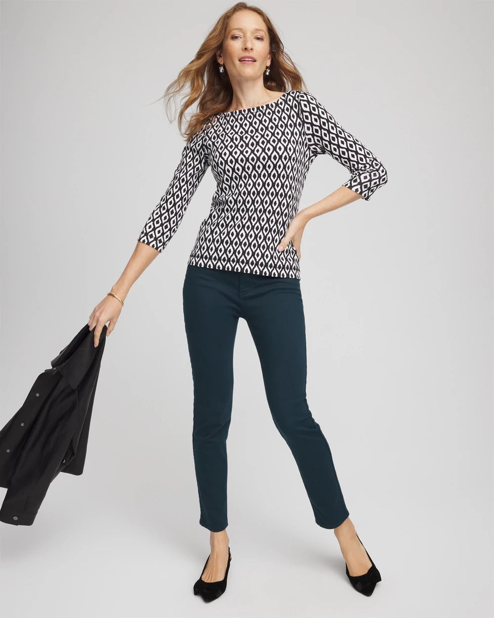 Chico's Women | Pima 3/4 Sleeve Tee BLACK