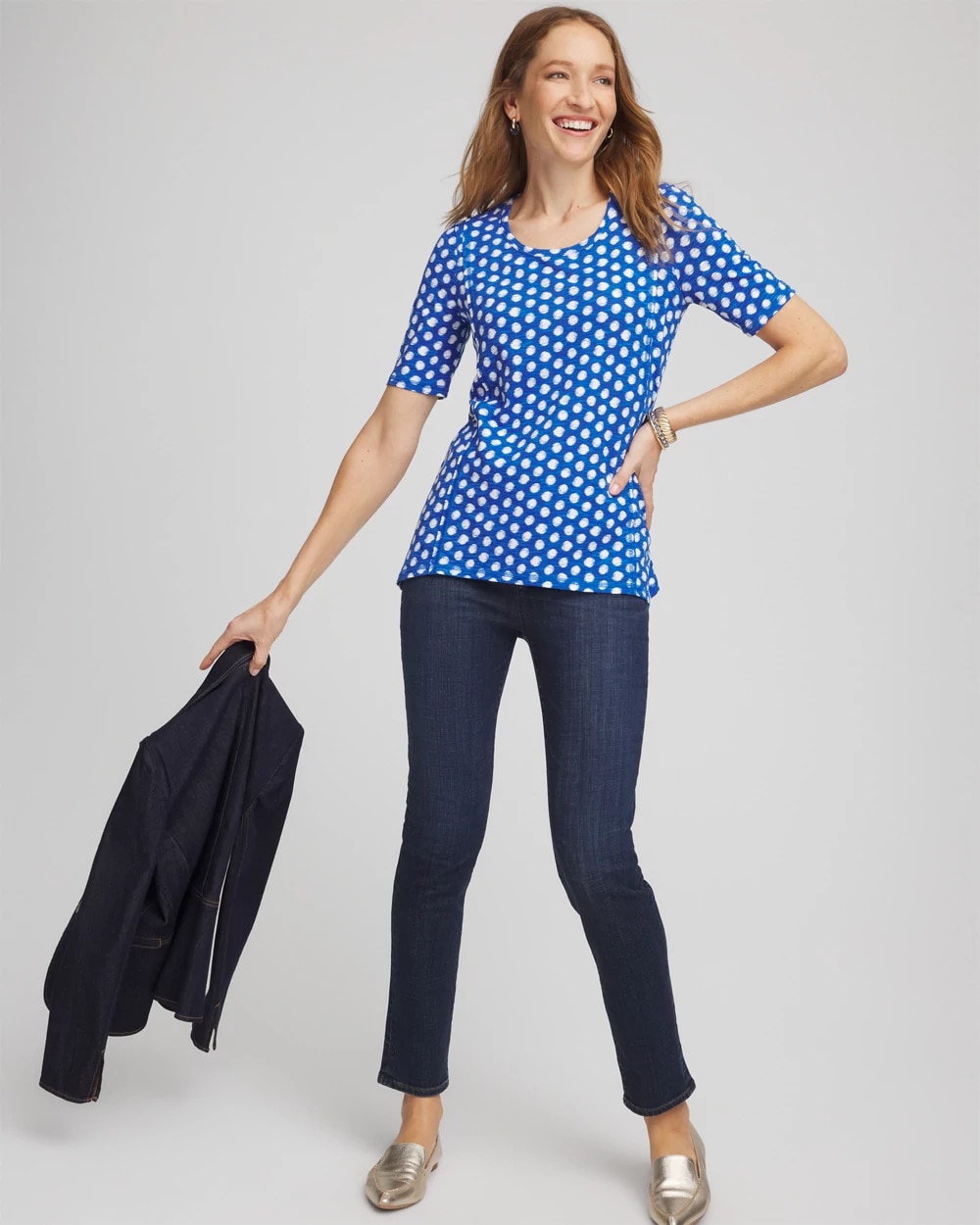 Chico's Women | Printed Slub Short Sleeve Tee AZURE