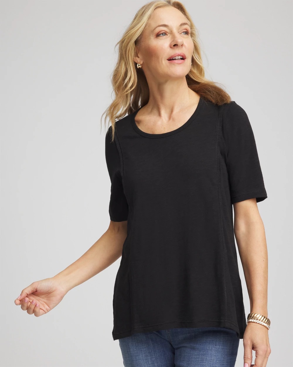 Chico's Women | Slub Paneled Elbow Tee BLACK