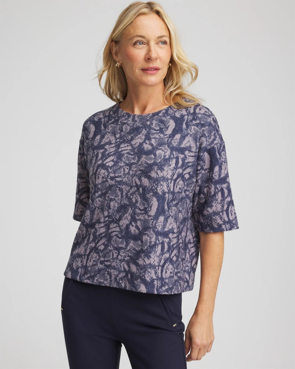 Chico's Women | Animal Cozy Crewneck Tee INDIGO SKY