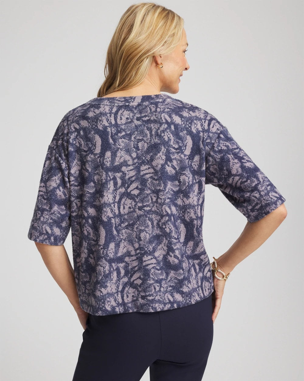 Chico's Women | Animal Cozy Crewneck Tee INDIGO SKY