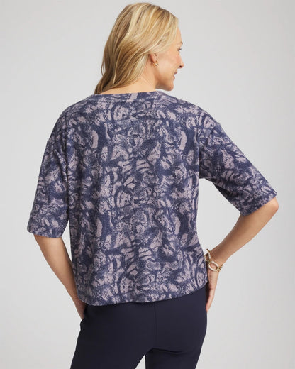 Chico's Women | Animal Cozy Crewneck Tee INDIGO SKY