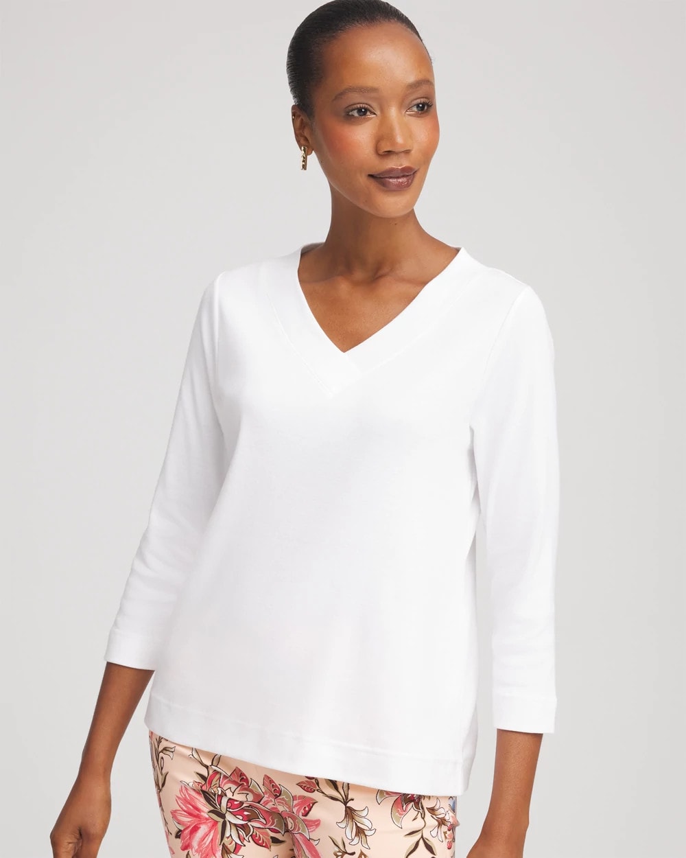 Chico's Women | Short Pima 3/4 Sleeve Tee ALABASTER