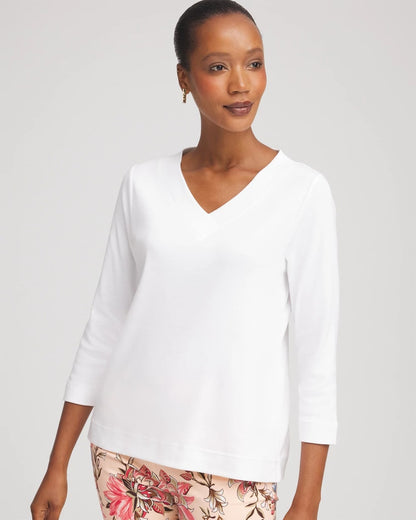 Chico's Women | Short Pima 3/4 Sleeve Tee ALABASTER