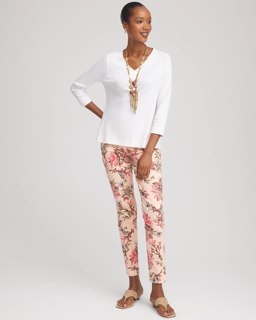 Chico's Women | Short Pima 3/4 Sleeve Tee ALABASTER