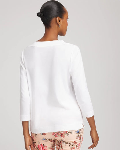 Chico's Women | Short Pima 3/4 Sleeve Tee ALABASTER