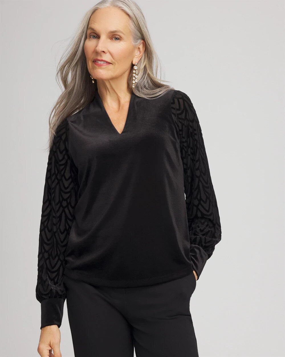 Chico's Women | Art Deco Velvet Burnout Top BLACK