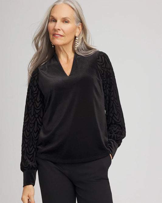 Chico's Women | Art Deco Velvet Burnout Top BLACK