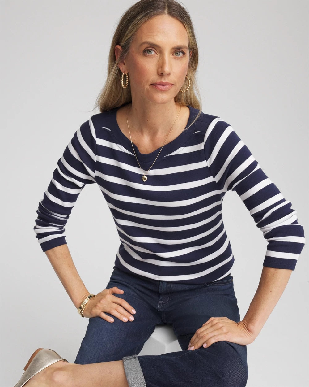 Chico's Women | Stretch Cotton Boatneck Tunic PASSPORT BLUE