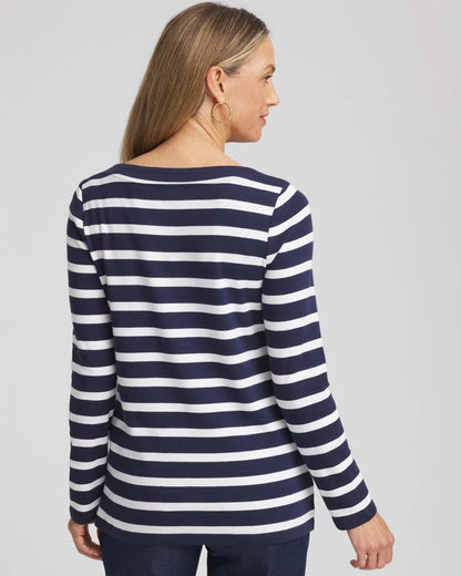 Chico's Women | Stretch Cotton Boatneck Tunic PASSPORT BLUE