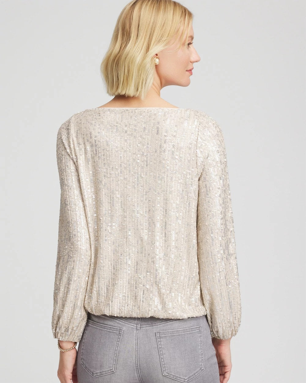 Chico's Women | Drizzled Sequins Bubble-Hem Top CHAMPAGNE FIZZ