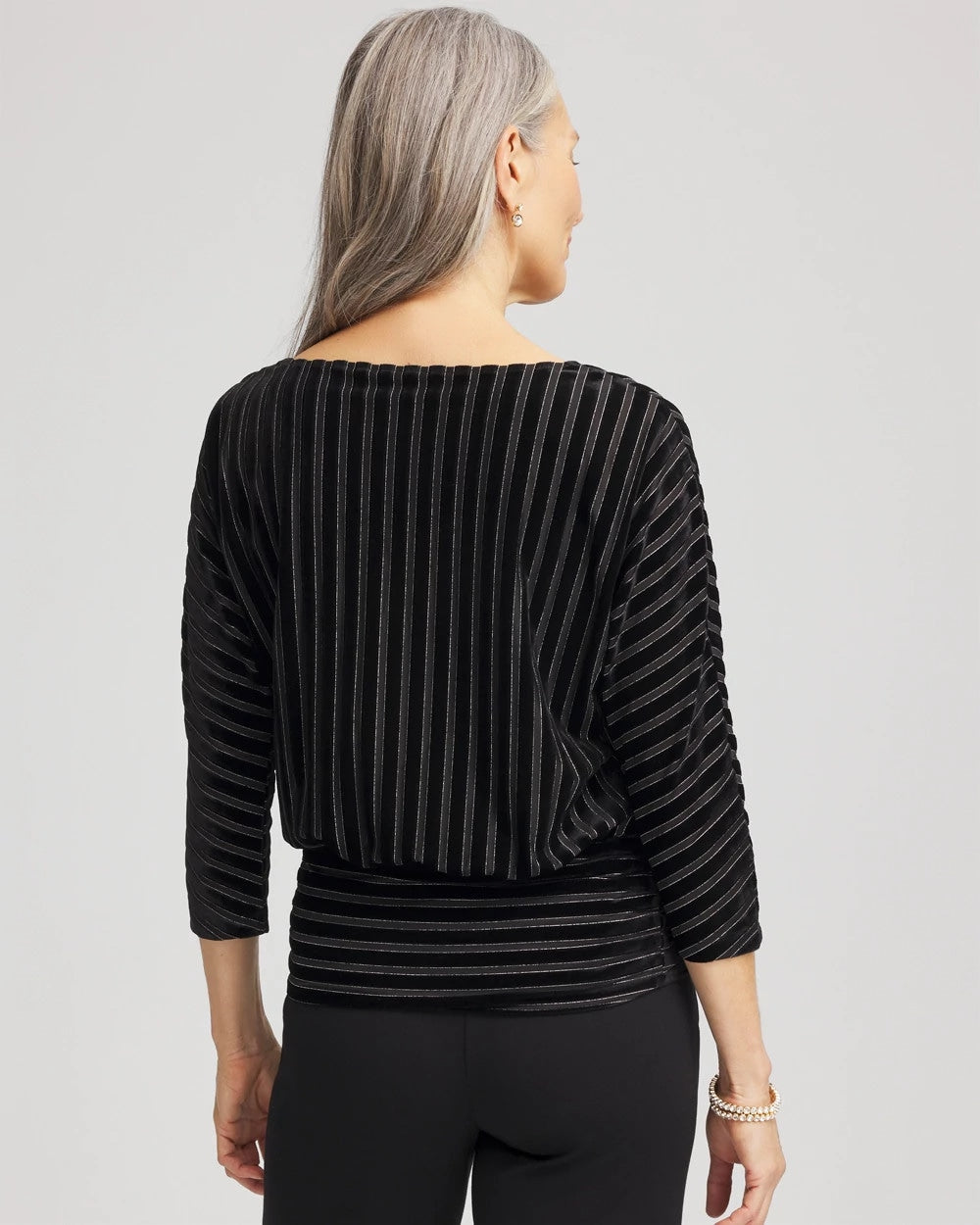 Chico's Women | Velvet Burnout Stripe Banded-Bottom Top BLACK