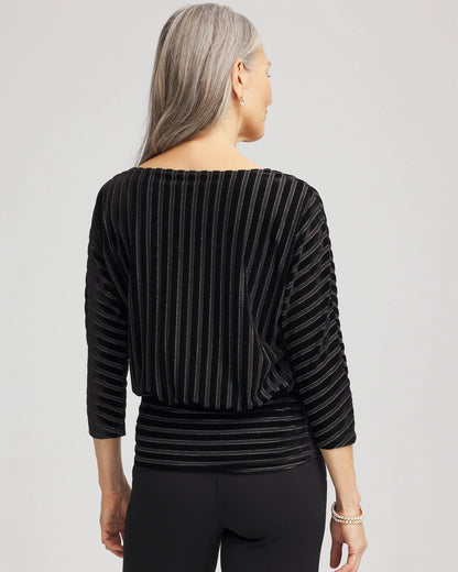 Chico's Women | Velvet Burnout Stripe Banded-Bottom Top BLACK