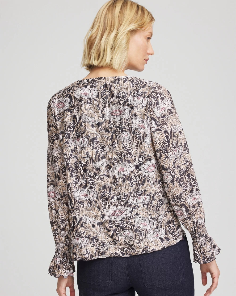 Chico's Women | Bloom Crinkle Bodre Top GRAPHITE GRAY