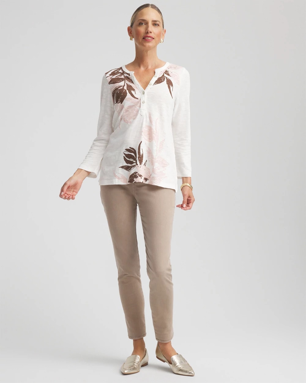 Chico's Women | Slub Splitneck Henley Tee ROSE SMOKE