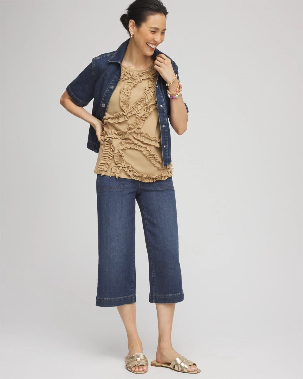 Chico's Women | Sleeveless Ruffle-Appliqué Tank Top CAFE AROMA