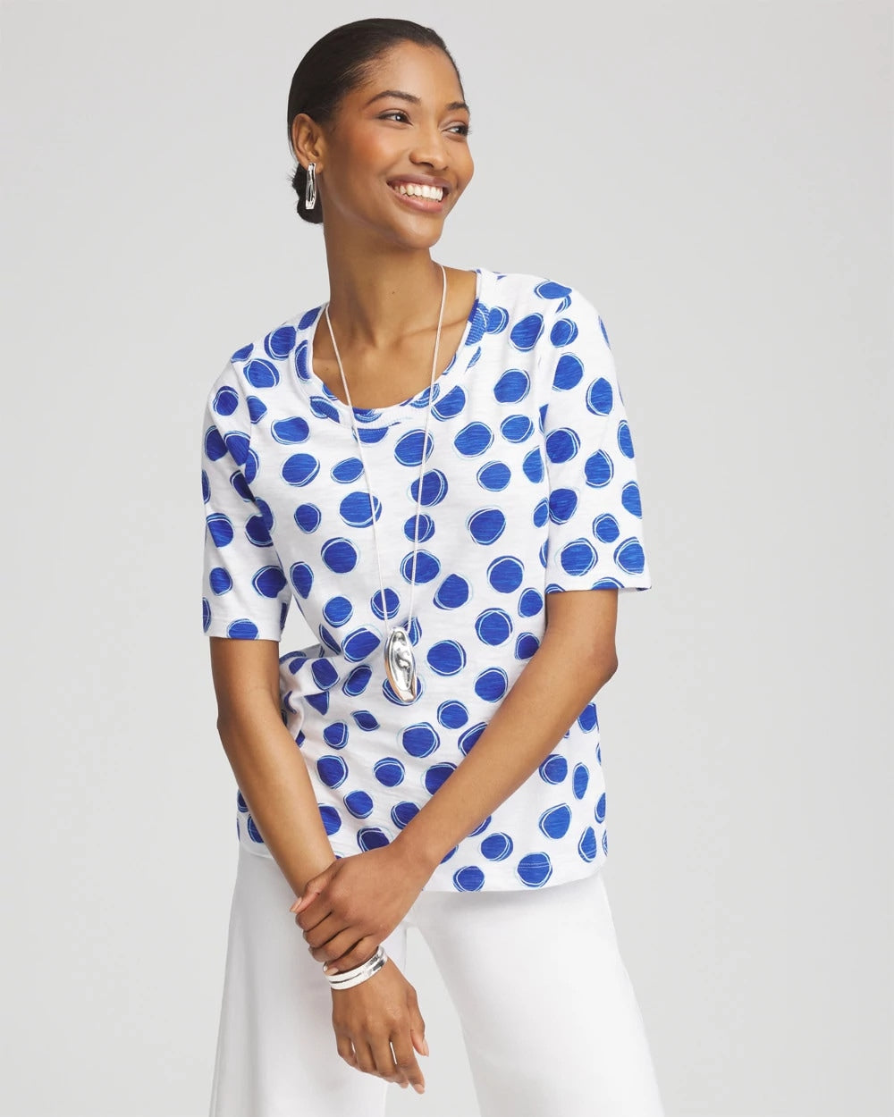 Chico's Women | Polka-Dot Slub Short Sleeve Tee ALABASTER
