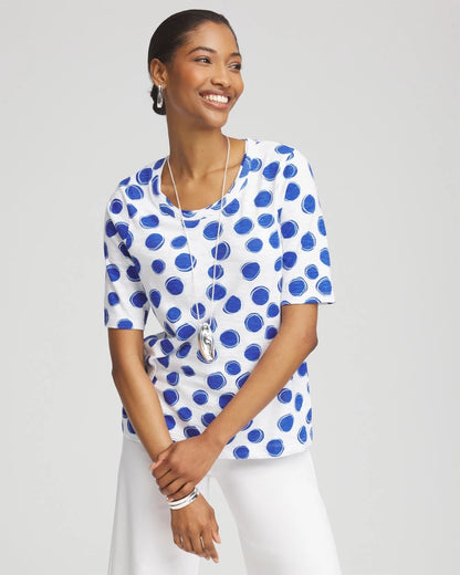 Chico's Women | Polka-Dot Slub Short Sleeve Tee ALABASTER