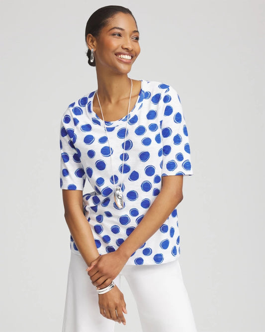 Chico's Women | Polka-Dot Slub Short Sleeve Tee ALABASTER