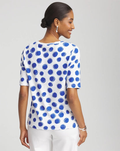 Chico's Women | Polka-Dot Slub Short Sleeve Tee ALABASTER
