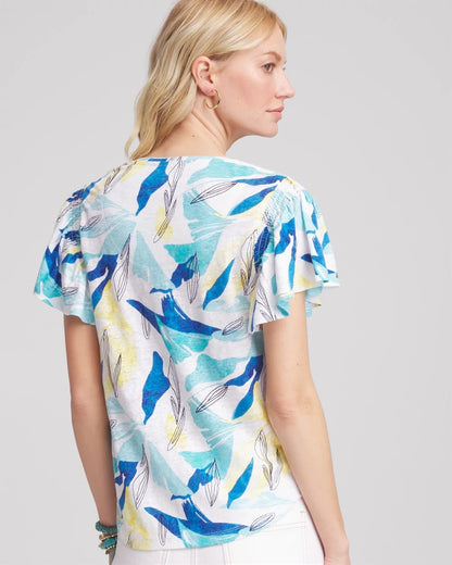 Chico's Women | Linen Smocked Flutter-Sleeved Tee ALABASTER
