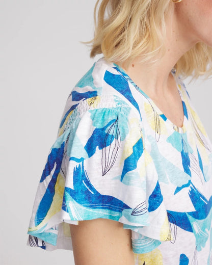 Chico's Women | Linen Smocked Flutter-Sleeved Tee ALABASTER