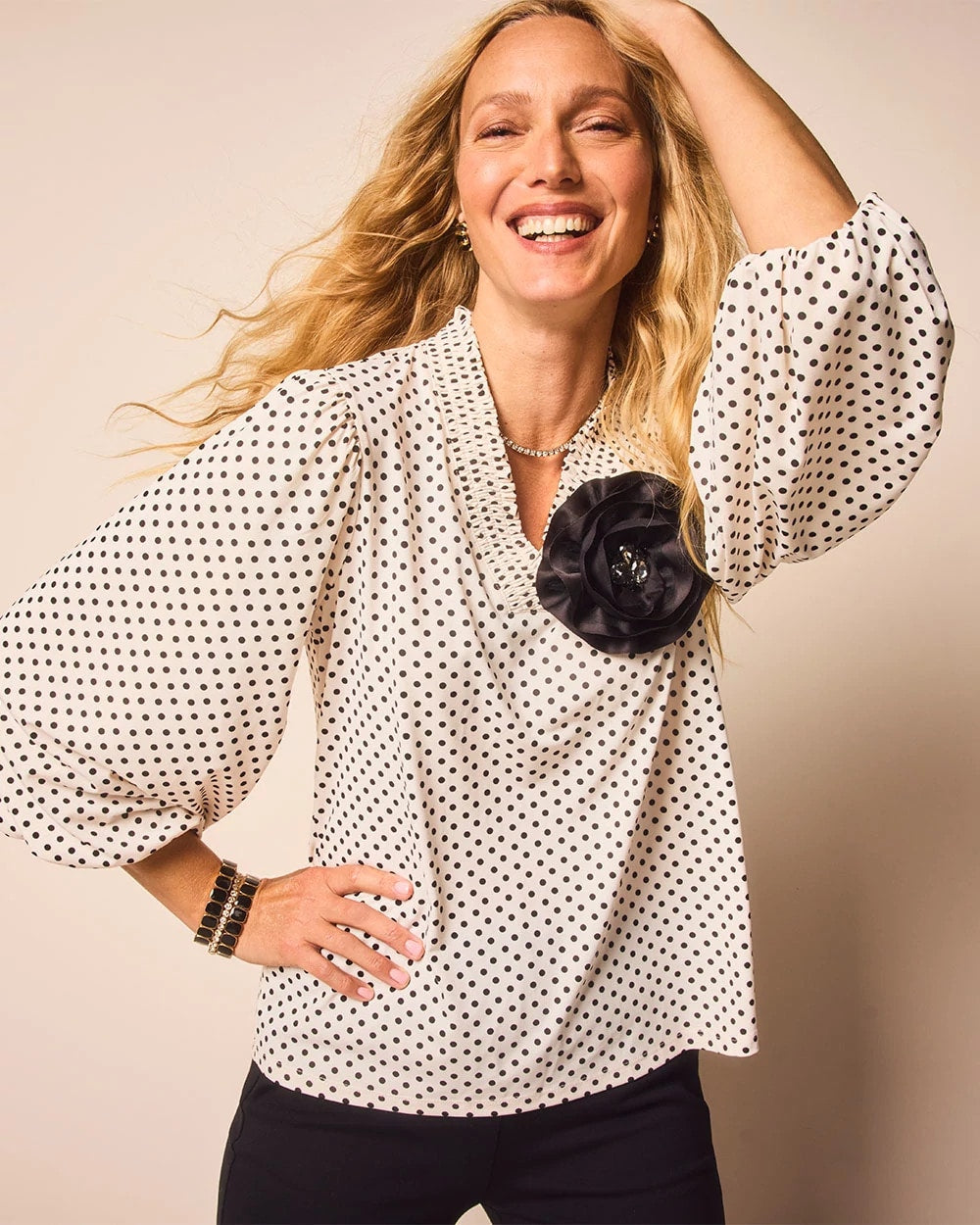 Chico's Women | Bubble-Sleeve Smocked Top ENGLISH CREAM