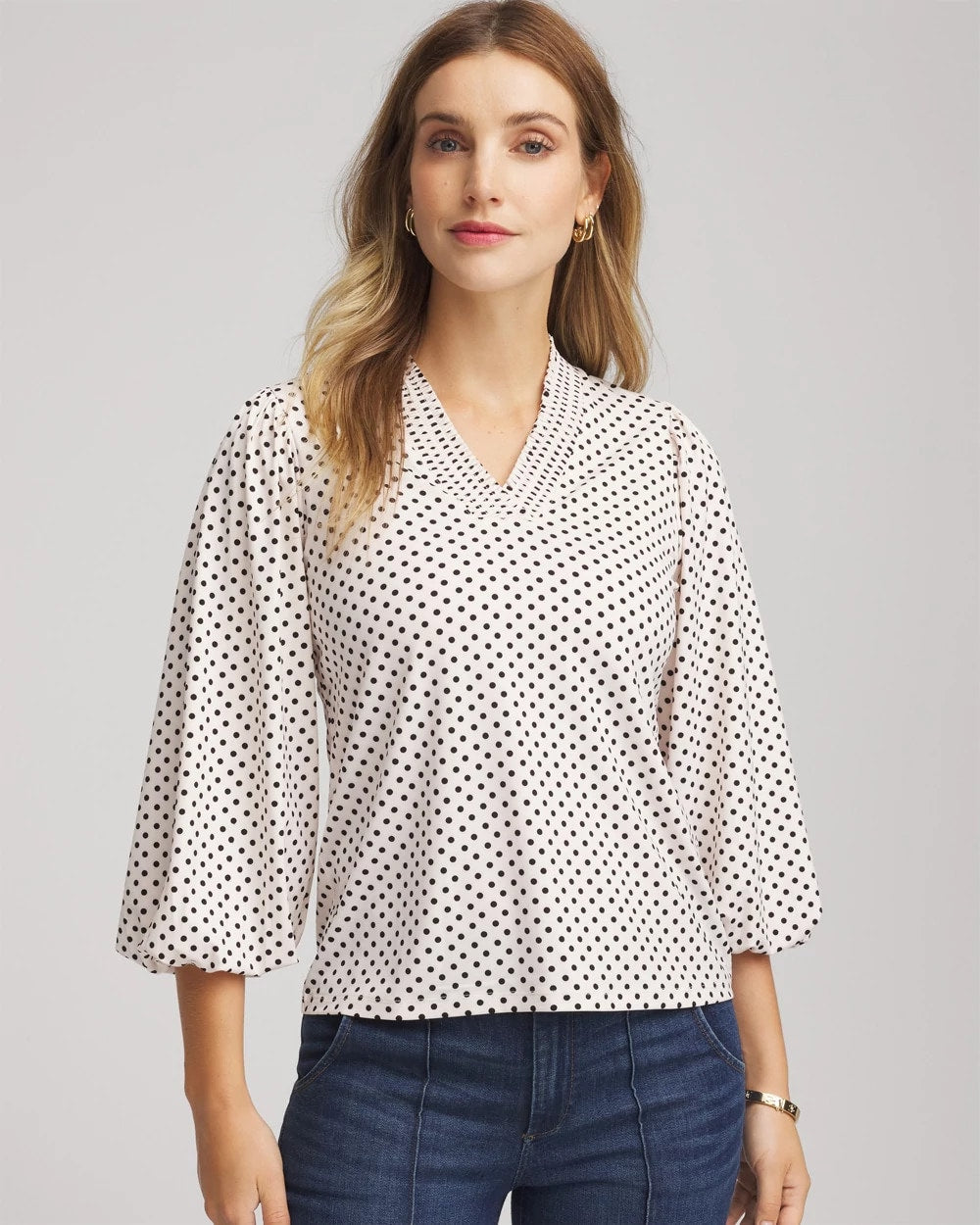 Chico's Women | Bubble-Sleeve Smocked Top ENGLISH CREAM