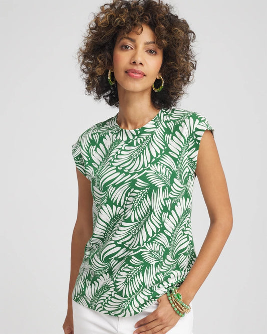 Chico's Women | Palm-Frond-Print Cap-Sleeve Top PALM LEAF