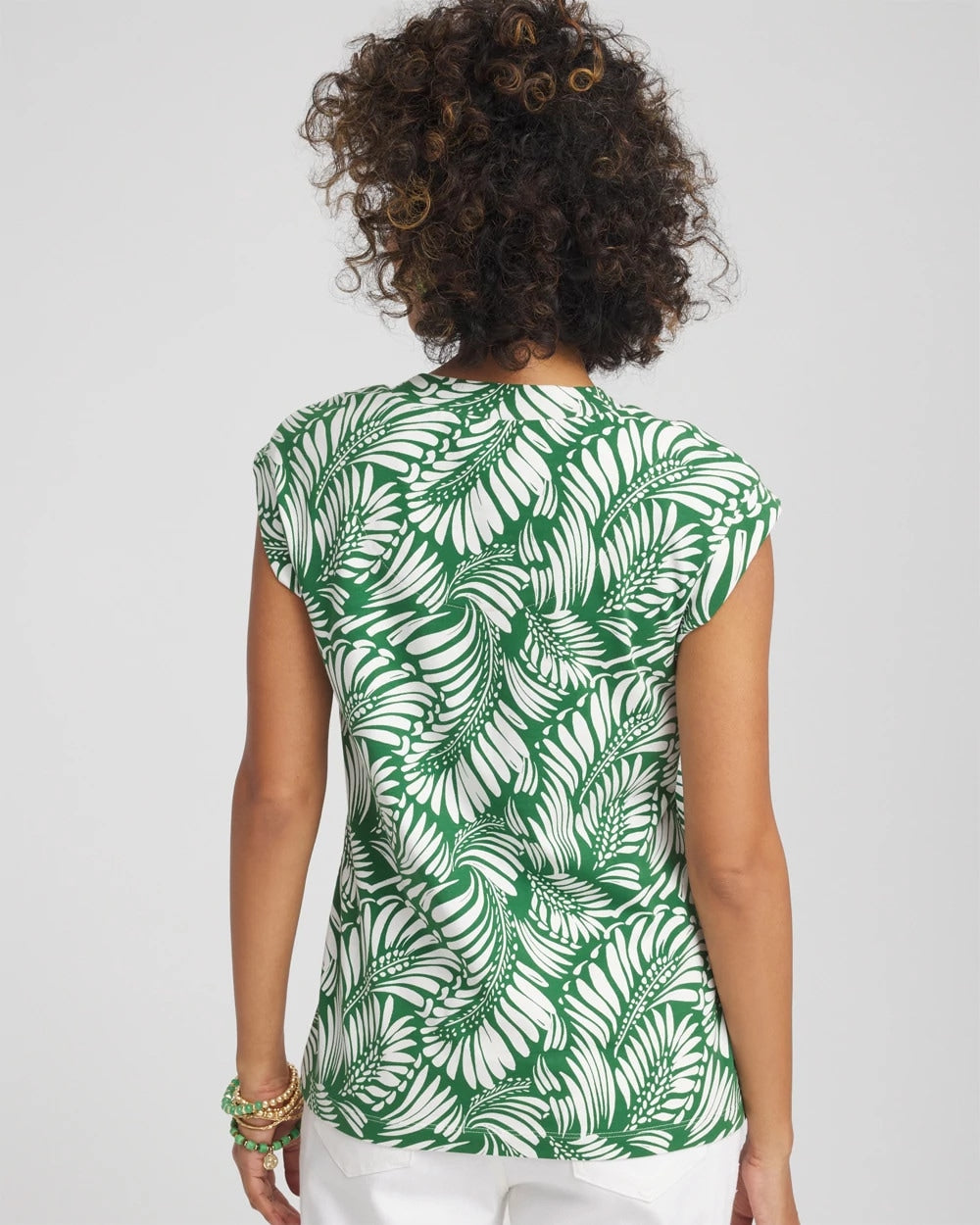 Chico's Women | Palm-Frond-Print Cap-Sleeve Top PALM LEAF