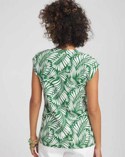 Chico's Women | Palm-Frond-Print Cap-Sleeve Top PALM LEAF