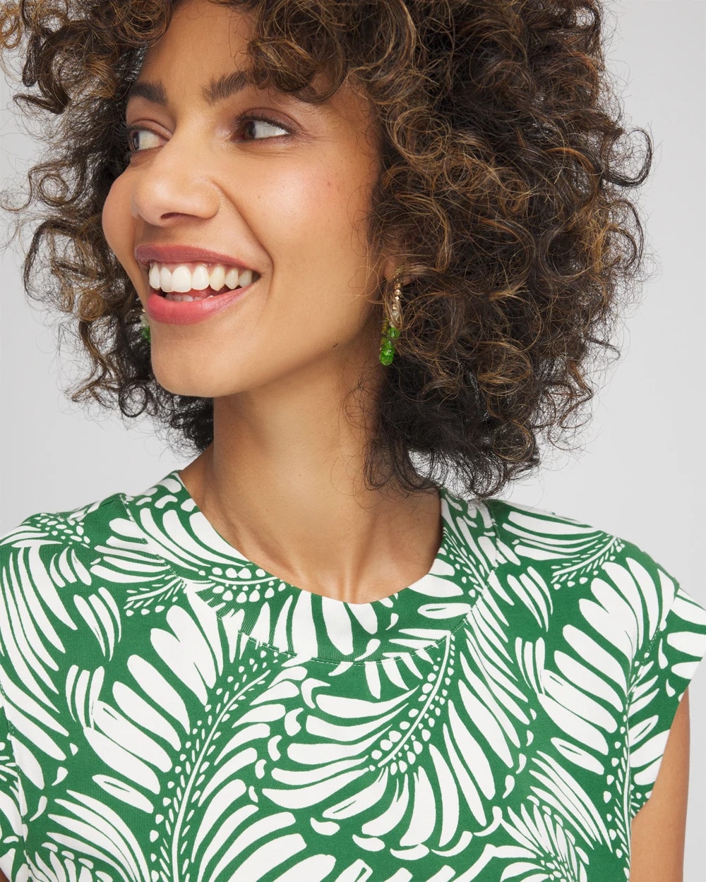 Chico's Women | Palm-Frond-Print Cap-Sleeve Top PALM LEAF